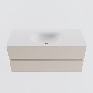 MONDIAZ VICA 110cm badmeubel onderkast Linen 2 lades. Wastafel MOON midden 1 kraangat, kleur Talc.