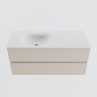 MONDIAZ VICA 110cm badmeubel onderkast Linen 2 lades. Wastafel MOON links 1 kraangat, kleur Talc.