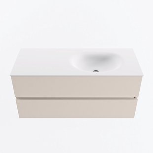 MONDIAZ VICA 110cm badmeubel onderkast Linen 2 lades. Wastafel MOON rechts 1 kraangat, kleur Talc.