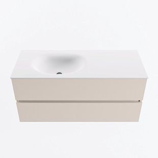 MONDIAZ VICA 110cm badmeubel onderkast Linen 2 lades. Wastafel MOON links zonder kraangat, kleur Talc.