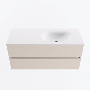 MONDIAZ VICA 110cm badmeubel onderkast Linen 2 lades. Wastafel MOON rechts zonder kraangat, kleur Talc.