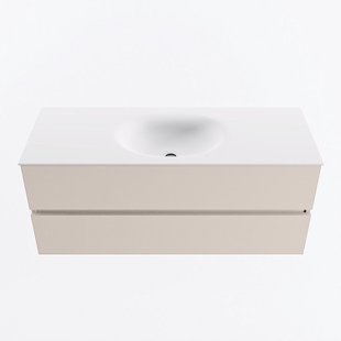 MONDIAZ VICA 120cm badmeubel onderkast Linen 2 lades. Wastafel MOON midden 1 kraangat, kleur Talc.