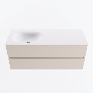 MONDIAZ VICA 120cm badmeubel onderkast Linen 2 lades. Wastafel MOON links 1 kraangat, kleur Talc.