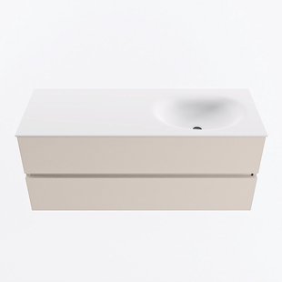 MONDIAZ VICA 120cm badmeubel onderkast Linen 2 lades. Wastafel MOON rechts 1 kraangat, kleur Talc.