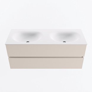 MONDIAZ VICA 120cm badmeubel onderkast Linen 2 lades. Wastafel MOON dubbel 2 kraangaten, kleur Talc.