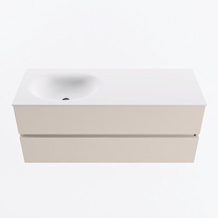 MONDIAZ VICA 120cm badmeubel onderkast Linen 2 lades. Wastafel MOON links zonder kraangat, kleur Talc.