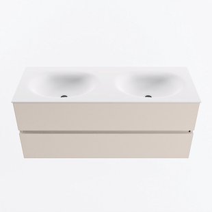 MONDIAZ VICA 120cm badmeubel onderkast Linen 2 lades. Wastafel MOON dubbel zonder kraangat, kleur Talc.