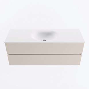 MONDIAZ VICA 130cm badmeubel onderkast Linen 2 lades. Wastafel MOON midden 1 kraangat, kleur Talc.