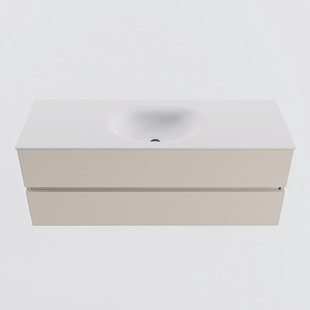 MONDIAZ VICA 130cm badmeubel onderkast Linen 2 lades. Wastafel MOON midden zonder kraangat, kleur Talc.