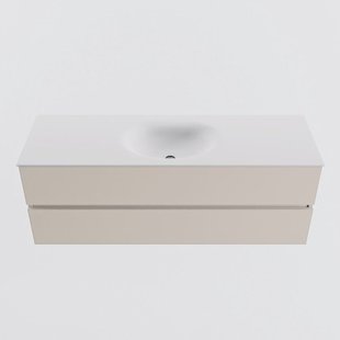 MONDIAZ VICA 140cm badmeubel onderkast Linen 2 lades. Wastafel MOON midden 1 kraangat, kleur Talc.