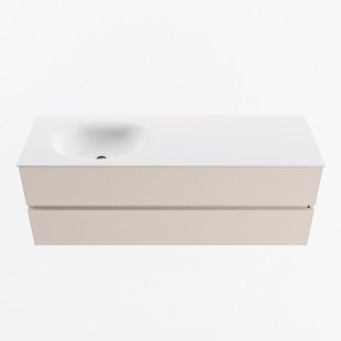 MONDIAZ VICA 140cm badmeubel onderkast Linen 2 lades. Wastafel MOON links 1 kraangat, kleur Talc.