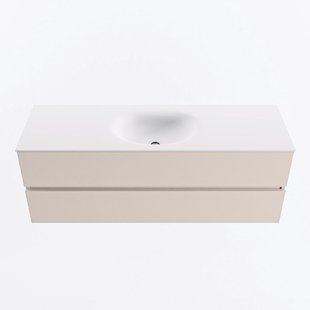 MONDIAZ VICA 140cm badmeubel onderkast Linen 2 lades. Wastafel MOON midden zonder kraangat, kleur Talc.