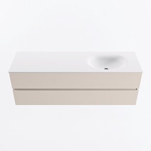 MONDIAZ VICA 150cm badmeubel onderkast Linen 2 lades. Wastafel MOON rechts 1 kraangat, kleur Talc.