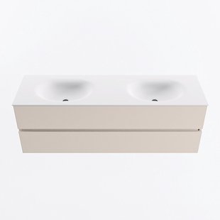 MONDIAZ VICA 150cm badmeubel onderkast Linen 2 lades. Wastafel MOON dubbel 2 kraangaten, kleur Talc.