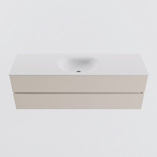 MONDIAZ VICA 150cm badmeubel onderkast Linen 2 lades. Wastafel MOON midden zonder kraangat, kleur Talc.