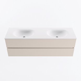 MONDIAZ VICA 150cm badmeubel onderkast Linen 2 lades. Wastafel MOON dubbel zonder kraangat, kleur Talc.