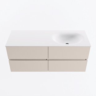 MONDIAZ VICA 120cm badmeubel onderkast Linen 4 lades. Wastafel MOON rechts 1 kraangat, kleur Talc.