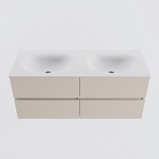 MONDIAZ VICA 120cm badmeubel onderkast Linen 4 lades. Wastafel MOON dubbel 2 kraangaten, kleur Talc.