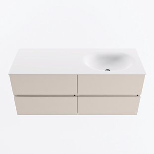 MONDIAZ VICA 120cm badmeubel onderkast Linen 4 lades. Wastafel MOON rechts zonder kraangat, kleur Talc.