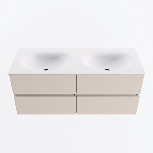 MONDIAZ VICA 120cm badmeubel onderkast Linen 4 lades. Wastafel MOON dubbel zonder kraangat, kleur Talc.