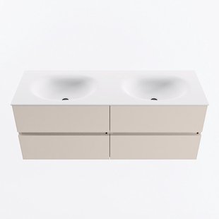 MONDIAZ VICA 130cm badmeubel onderkast Linen 4 lades. Wastafel MOON dubbel 2 kraangaten, kleur Talc.