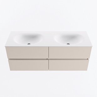 MONDIAZ VICA 130cm badmeubel onderkast Linen 4 lades. Wastafel MOON dubbel zonder kraangat, kleur Talc.