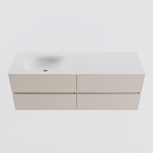 MONDIAZ VICA 140cm badmeubel onderkast Linen 4 lades. Wastafel MOON links 1 kraangat, kleur Talc.