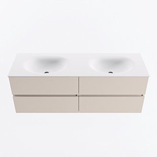MONDIAZ VICA 140cm badmeubel onderkast Linen 4 lades. Wastafel MOON dubbel 2 kraangaten, kleur Talc.
