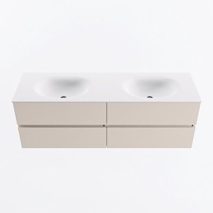 MONDIAZ VICA 150cm badmeubel onderkast Linen 4 lades. Wastafel MOON dubbel 2 kraangaten, kleur Talc.
