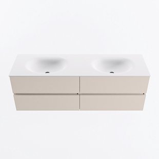 MONDIAZ VICA 150cm badmeubel onderkast Linen 4 lades. Wastafel MOON dubbel zonder kraangat, kleur Talc.