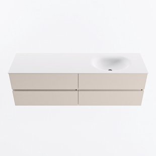 MONDIAZ VICA 160cm badmeubel onderkast Linen 4 lades. Wastafel MOON rechts 1 kraangat, kleur Talc.
