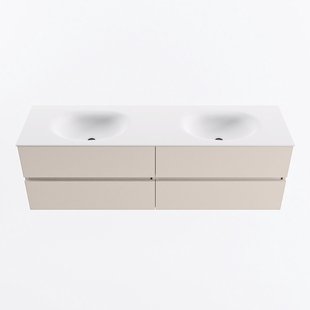 MONDIAZ VICA 160cm badmeubel onderkast Linen 4 lades. Wastafel MOON dubbel 2 kraangaten, kleur Talc.