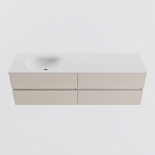 MONDIAZ VICA 160cm badmeubel onderkast Linen 4 lades. Wastafel MOON links zonder kraangat, kleur Talc.
