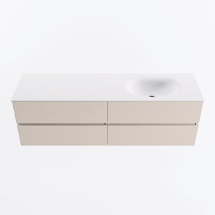MONDIAZ VICA 160cm badmeubel onderkast Linen 4 lades. Wastafel MOON rechts zonder kraangat, kleur Talc.
