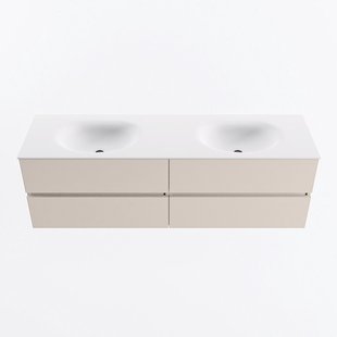 MONDIAZ VICA 160cm badmeubel onderkast Linen 4 lades. Wastafel MOON dubbel zonder kraangat, kleur Talc.