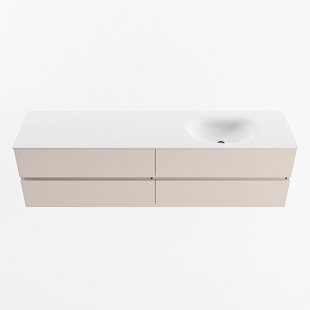 MONDIAZ VICA 180cm badmeubel onderkast Linen 4 lades. Wastafel MOON rechts 1 kraangat, kleur Talc.
