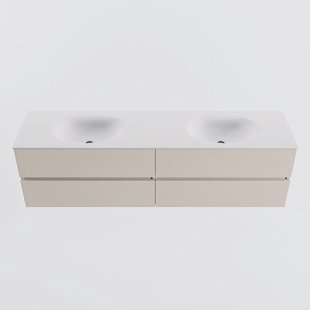 MONDIAZ VICA 180cm badmeubel onderkast Linen 4 lades. Wastafel MOON dubbel 2 kraangaten, kleur Talc.