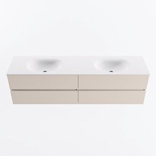 MONDIAZ VICA 180cm badmeubel onderkast Linen 4 lades. Wastafel MOON dubbel zonder kraangat, kleur Talc.