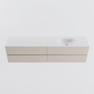 MONDIAZ VICA 200cm badmeubel onderkast Linen 4 lades. Wastafel MOON rechts 1 kraangat, kleur Talc.