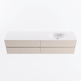 MONDIAZ VICA 200cm badmeubel onderkast Linen 4 lades. Wastafel MOON rechts zonder kraangat, kleur Talc.