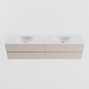 MONDIAZ VICA 200cm badmeubel onderkast Linen 4 lades. Wastafel MOON dubbel zonder kraangat, kleur Talc.