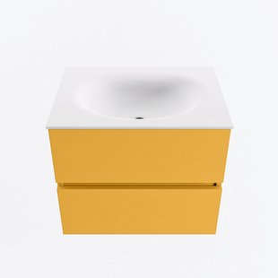 MONDIAZ VICA 60cm badmeubel onderkast Ocher 2 lades. Wastafel MOON midden 1 kraangat, kleur Talc.