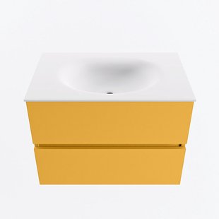 MONDIAZ VICA 70cm badmeubel onderkast Ocher 2 lades. Wastafel MOON midden 1 kraangat, kleur Talc.