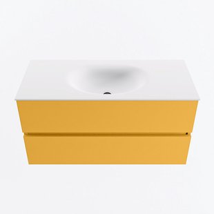 MONDIAZ VICA 100cm badmeubel onderkast Ocher 2 lades. Wastafel MOON midden 1 kraangat, kleur Talc.