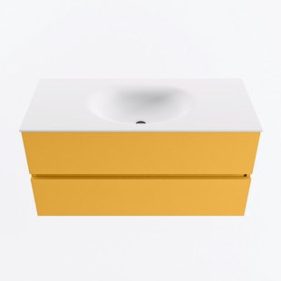 MONDIAZ VICA 100cm badmeubel onderkast Ocher 2 lades. Wastafel MOON midden zonder kraangat, kleur Talc.