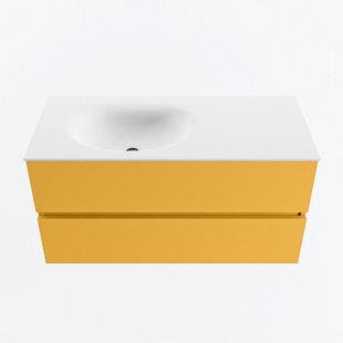 MONDIAZ VICA 100cm badmeubel onderkast Ocher 2 lades. Wastafel MOON links zonder kraangat, kleur Talc.