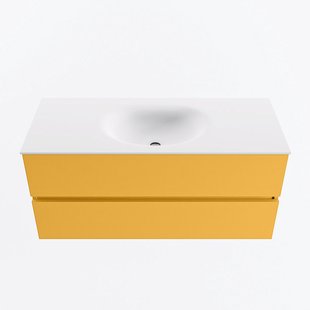 MONDIAZ VICA 110cm badmeubel onderkast Ocher 2 lades. Wastafel MOON midden 1 kraangat, kleur Talc.