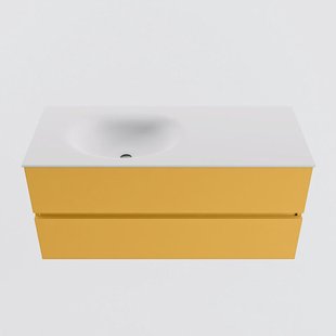 MONDIAZ VICA 110cm badmeubel onderkast Ocher 2 lades. Wastafel MOON links 1 kraangat, kleur Talc.