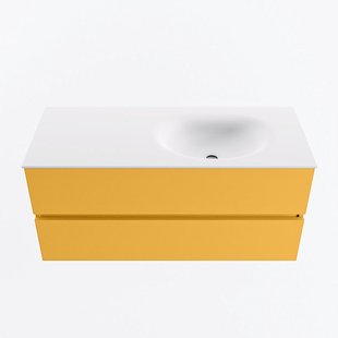 MONDIAZ VICA 110cm badmeubel onderkast Ocher 2 lades. Wastafel MOON rechts 1 kraangat, kleur Talc.