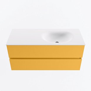 MONDIAZ VICA 110cm badmeubel onderkast Ocher 2 lades. Wastafel MOON rechts zonder kraangat, kleur Talc.